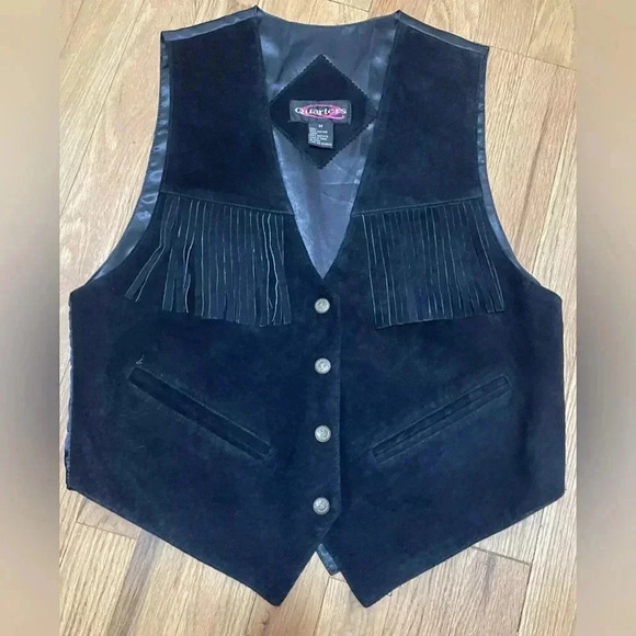 Vintage Quarters Leather Fringe Black Western Boho Women's ButtonVest Size M NWT - Picture 1 of 5